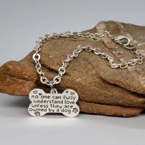 BONE LOVE DOG Silver Bracelet Graphic Design Quote Gift for Dog Lover
